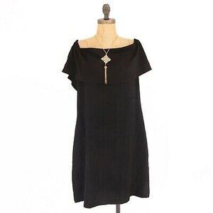 Charles Henry Off Shoulder Shift Mini Dress M Short Sleeve Crepe Black B49